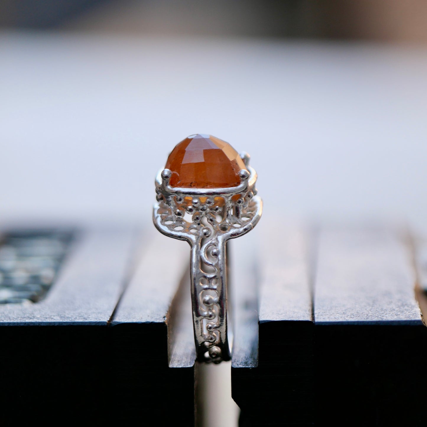 26. Orange Sapphire Silver Ring / 22R-487