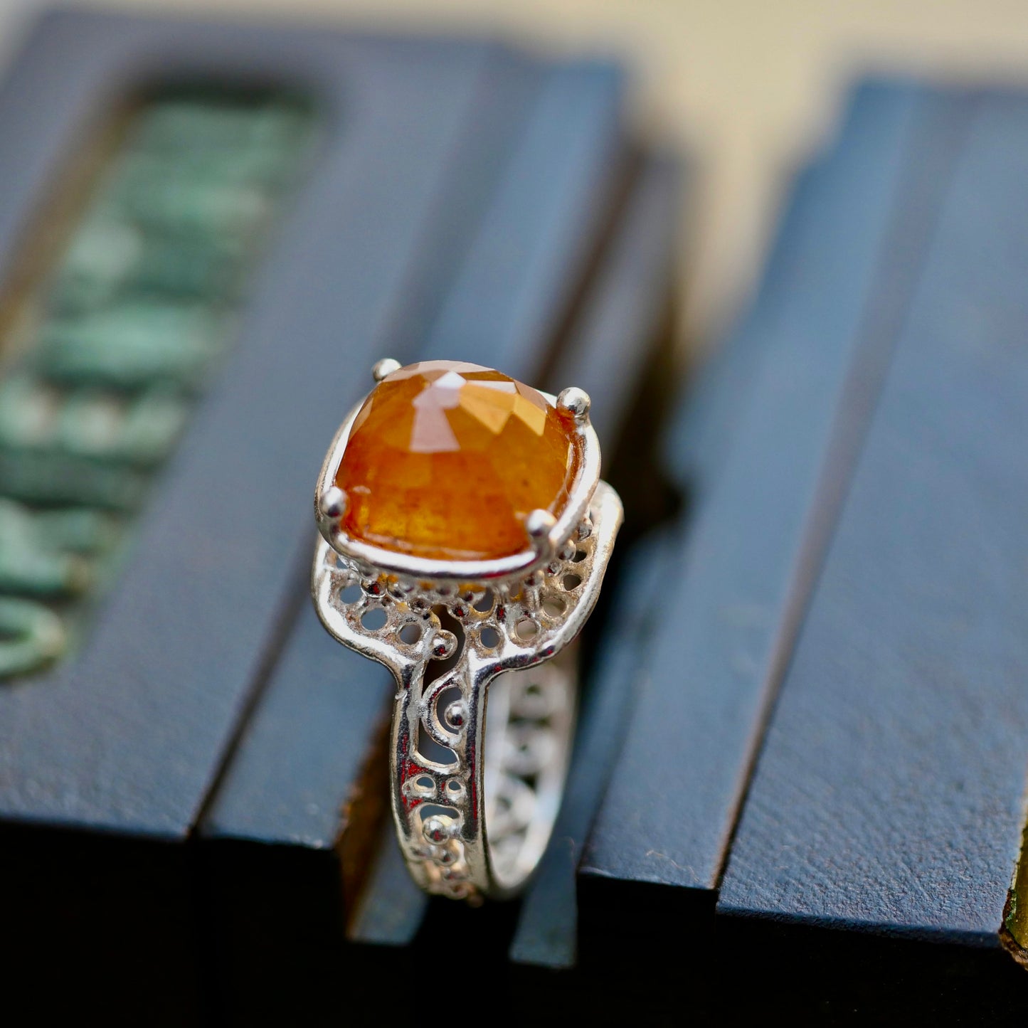 26. Orange Sapphire Silver Ring / 22R-487