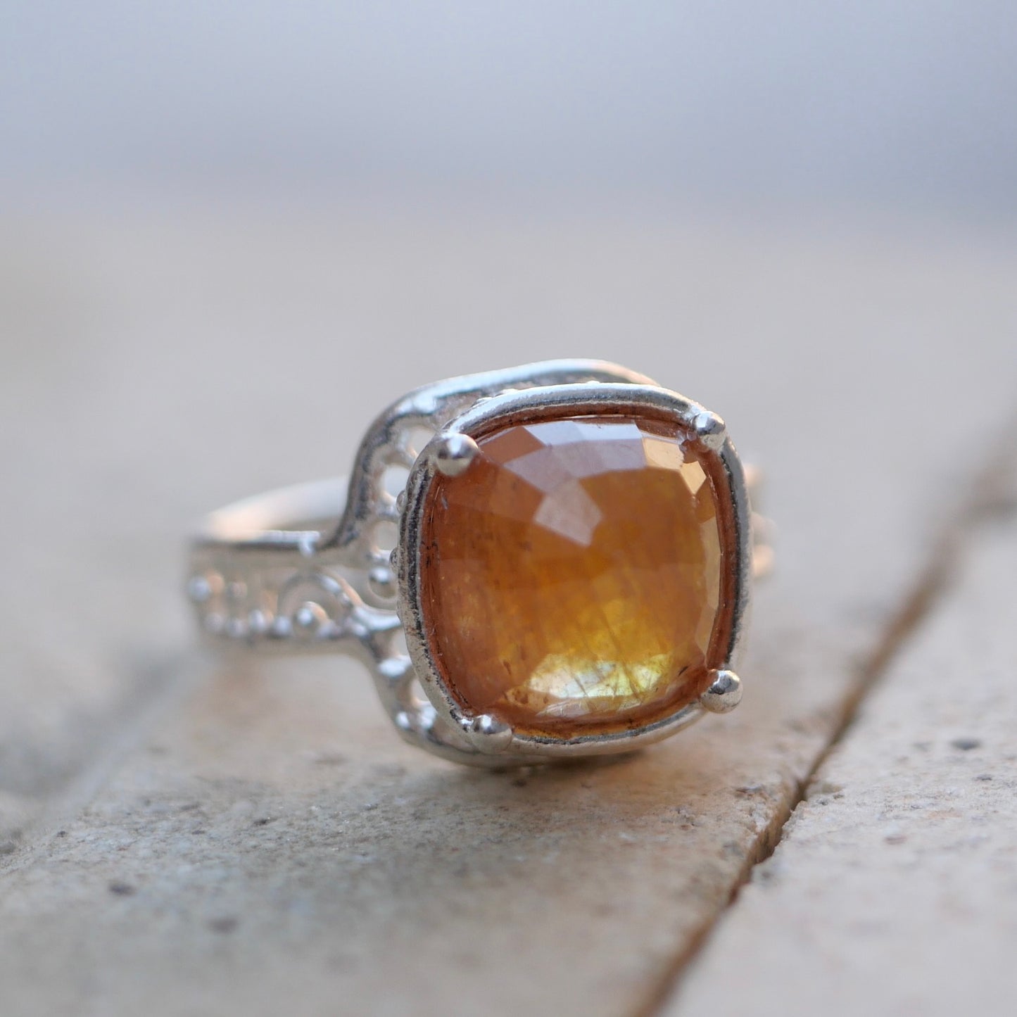 26. Orange Sapphire Silver Ring / 22R-487