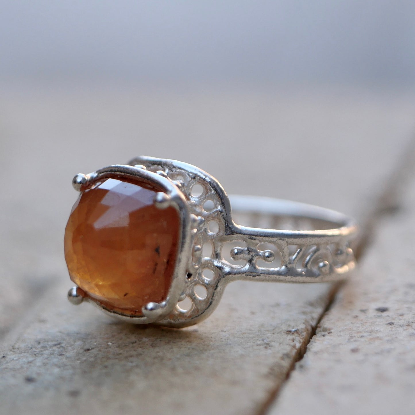 26. Orange Sapphire Silver Ring / 22R-487