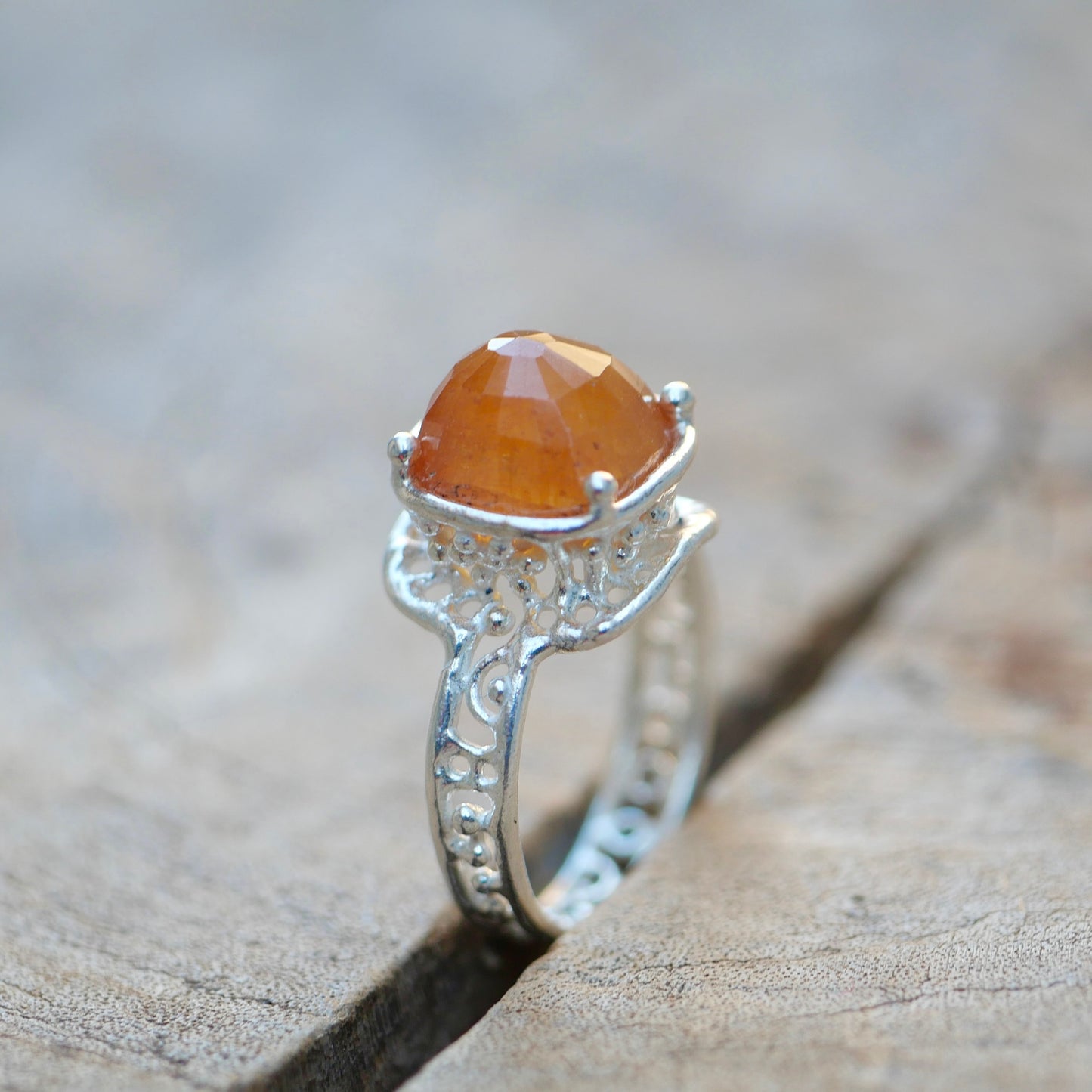 26. Orange Sapphire Silver Ring / 22R-487