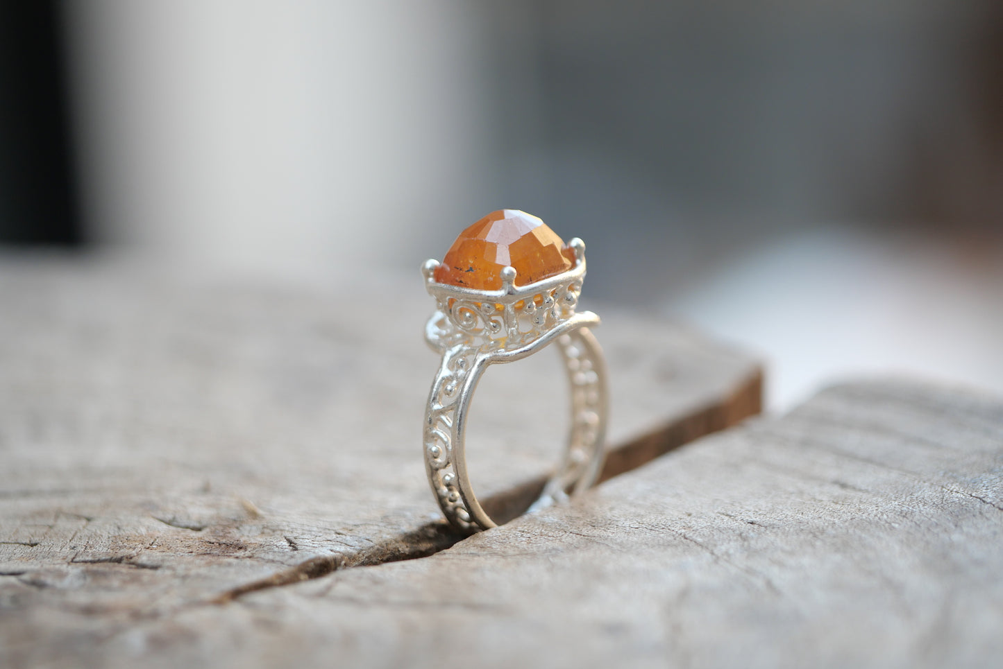 26. Orange Sapphire Silver Ring / 22R-487