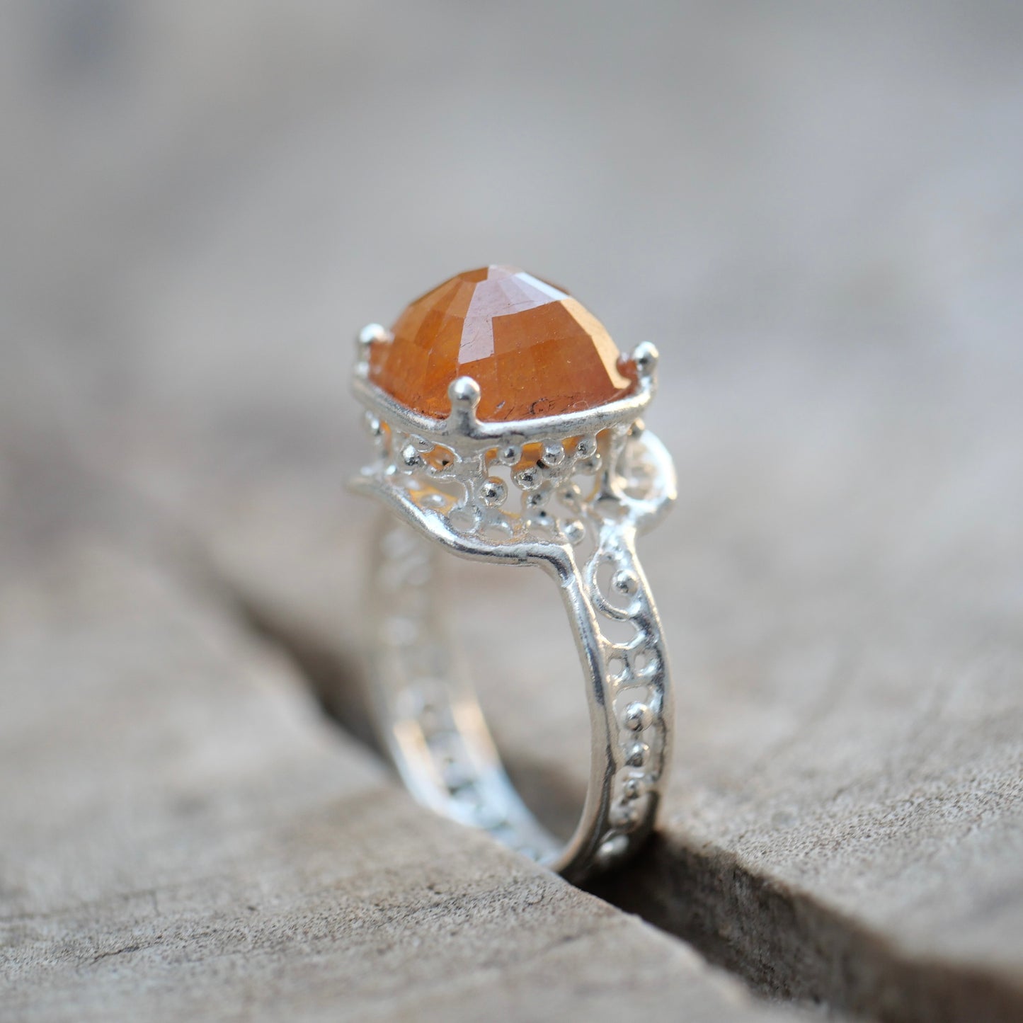 26. Orange Sapphire Silver Ring / 22R-487