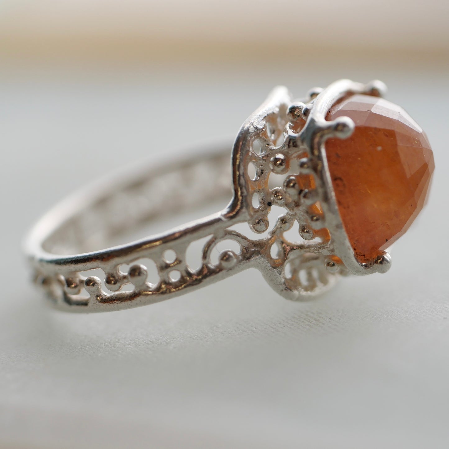 26. Orange Sapphire Silver Ring / 22R-487