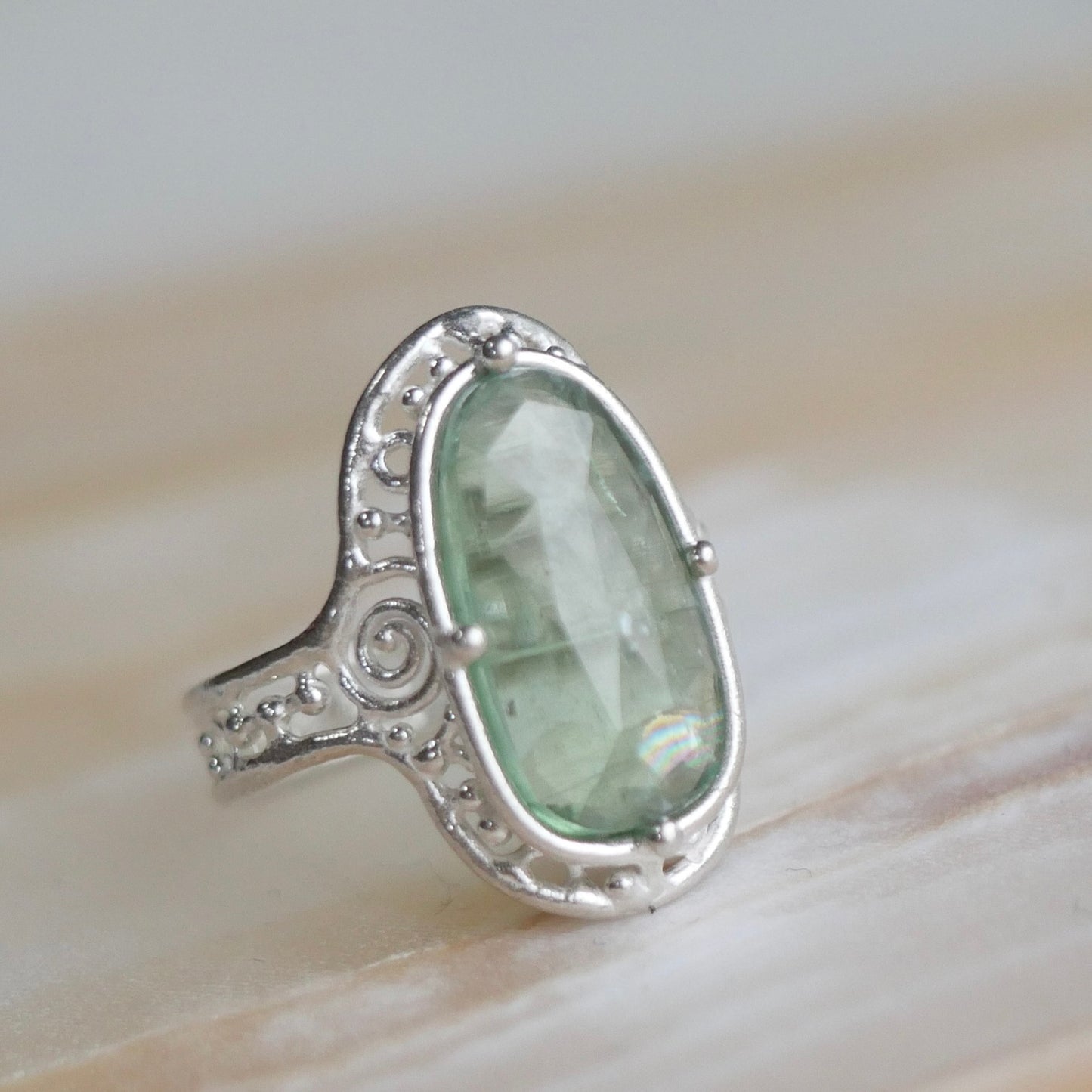 32. Green Kyanite Silver Ring / 23R-4