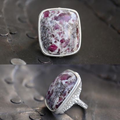 13. Ruby in Granite Silver Ring / R-89